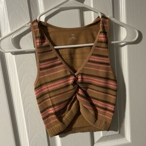 Striped Brown and Pink Knotted Tank Top